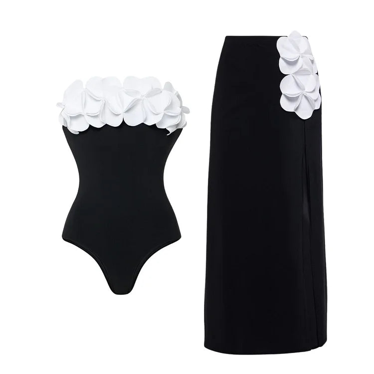 Floral 3D Wrap Skirt Swimsuit Set